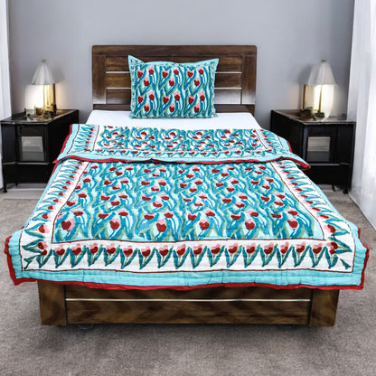 Green and Red Hand Block Printed Cotton Quilts - My Store