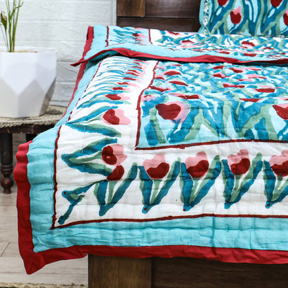 Green and Red Hand Block Printed Cotton Quilts - My Store