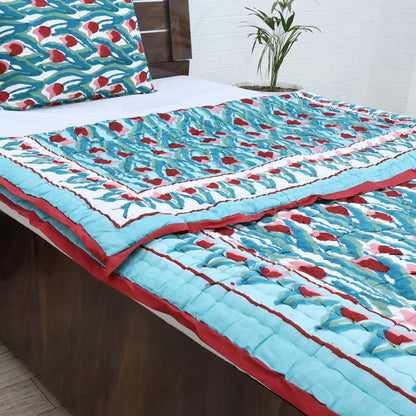 Green and Red Hand Block Printed Cotton Quilts - My Store