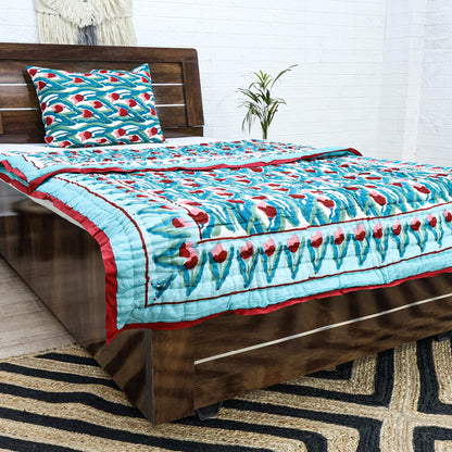 Green and Red Hand Block Printed Cotton Quilts - My Store