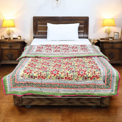 Green And Red Handmade Cotton Reversible Quilts - My Store