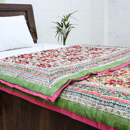 Green And Red Handmade Cotton Reversible Quilts - My Store