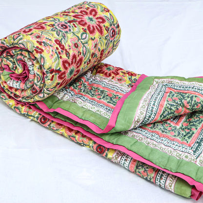 Green And Red Handmade Cotton Reversible Quilts - My Store