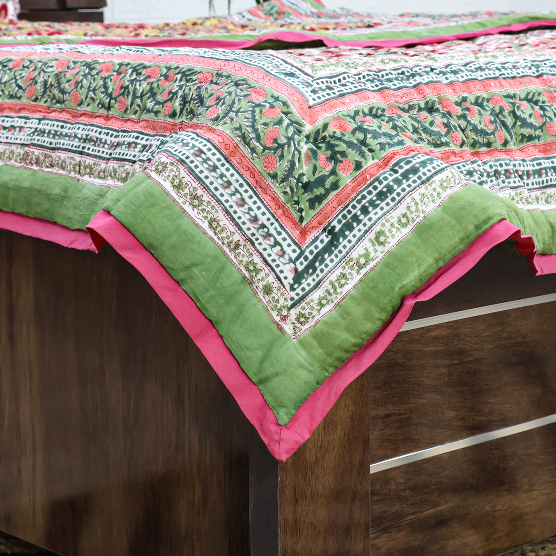 Green And Red Handmade Cotton Reversible Quilts - My Store