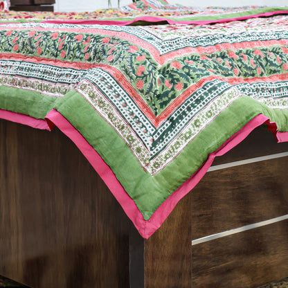 Green And Red Handmade Cotton Reversible Quilts - My Store