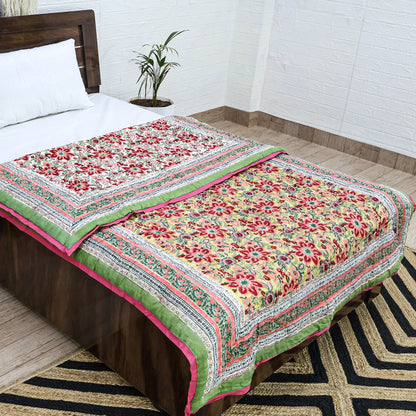 Green And Red Handmade Cotton Reversible Quilts - My Store