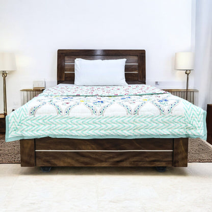 Green and Pink Handmade Block Printed Cotton Quilts - My Store