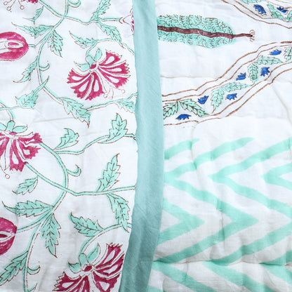 Green and Pink Handmade Block Printed Cotton Quilts - My Store