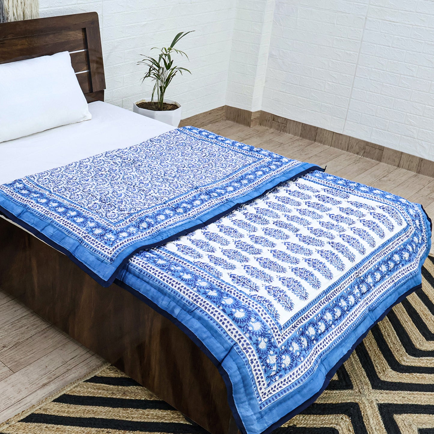 Blue Handmade Cotton Reversible Quilts - My Store