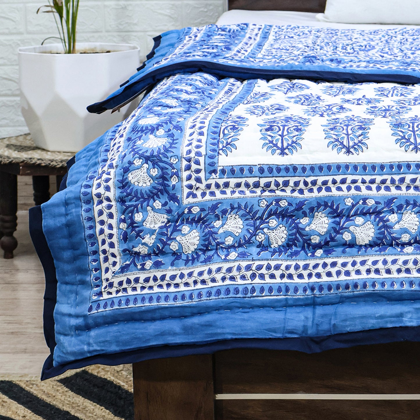 Blue Handmade Cotton Reversible Quilts - My Store
