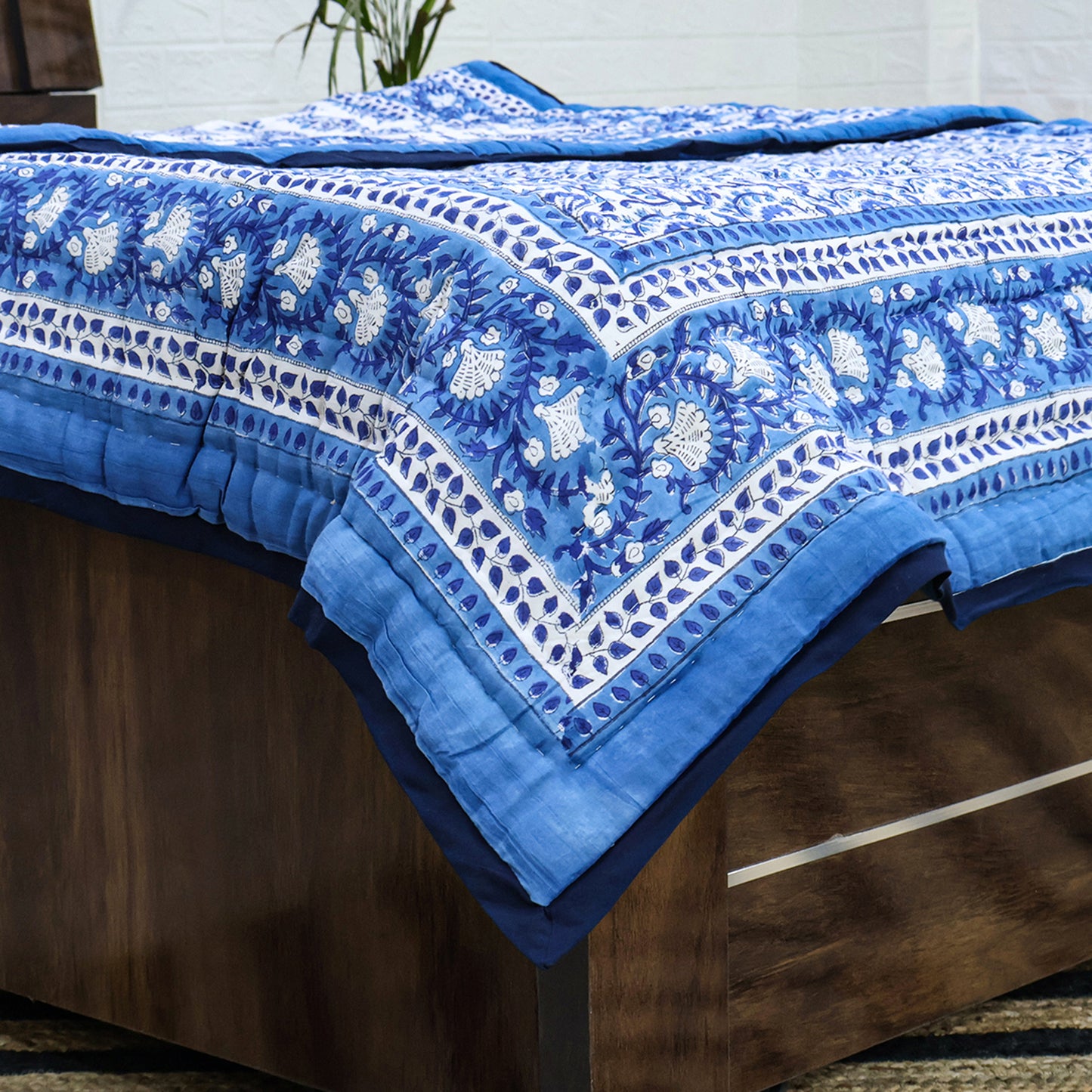 Blue Handmade Cotton Reversible Quilts - My Store