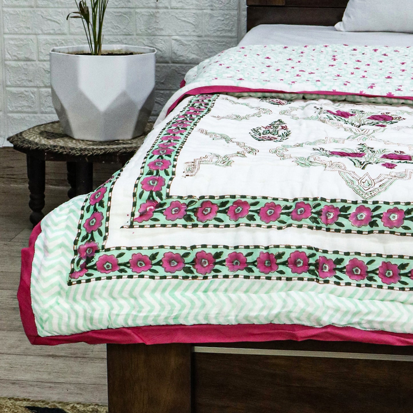 White And Red Hand Block Printed Cotton Quilts - My Store