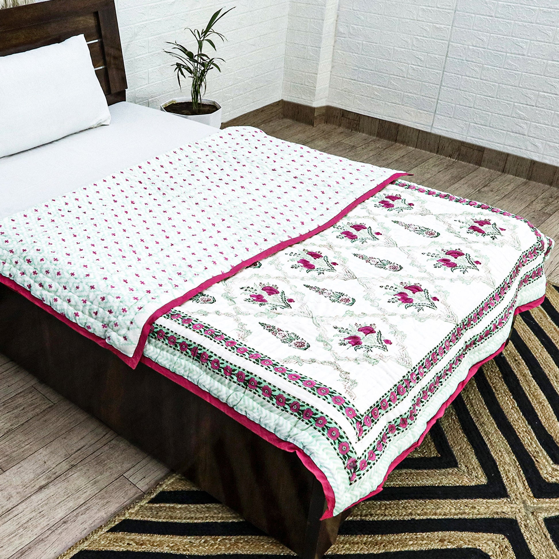White And Red Hand Block Printed Cotton Quilts - My Store