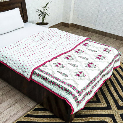 White And Red Hand Block Printed Cotton Quilts - My Store