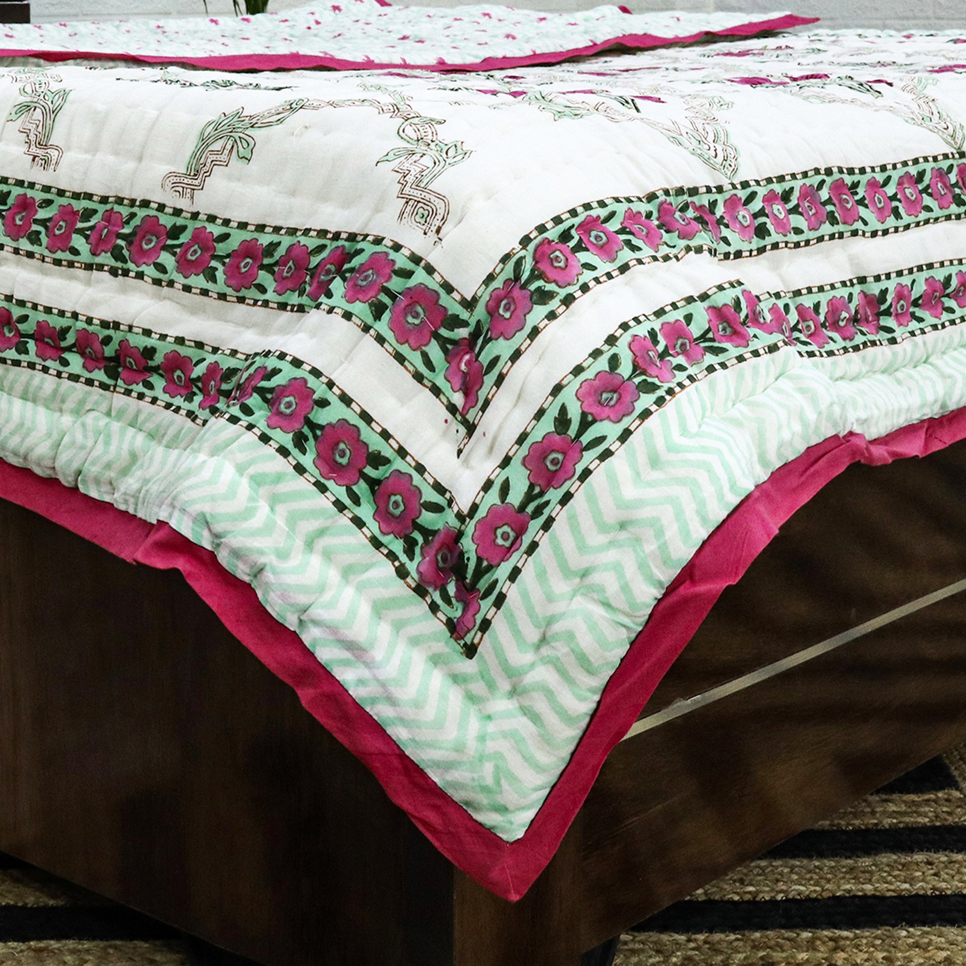 White And Red Hand Block Printed Cotton Quilts - My Store