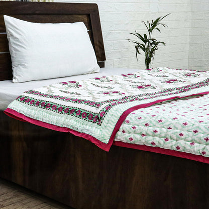 White And Red Hand Block Printed Cotton Quilts - My Store