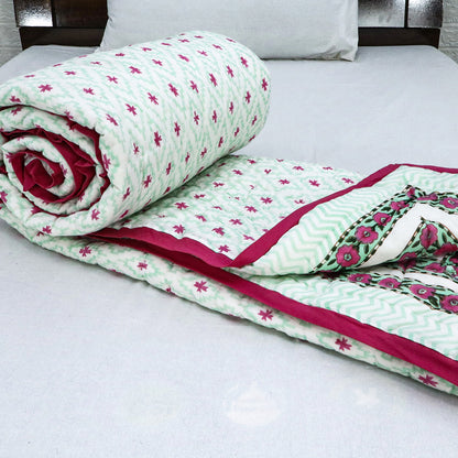 White And Red Hand Block Printed Cotton Quilts - My Store