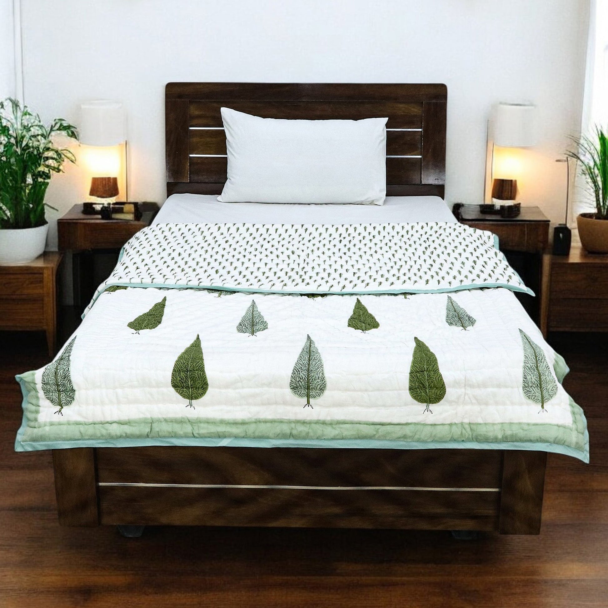 White And Red Hand Block Printed Cotton Quilts-36 - My Store