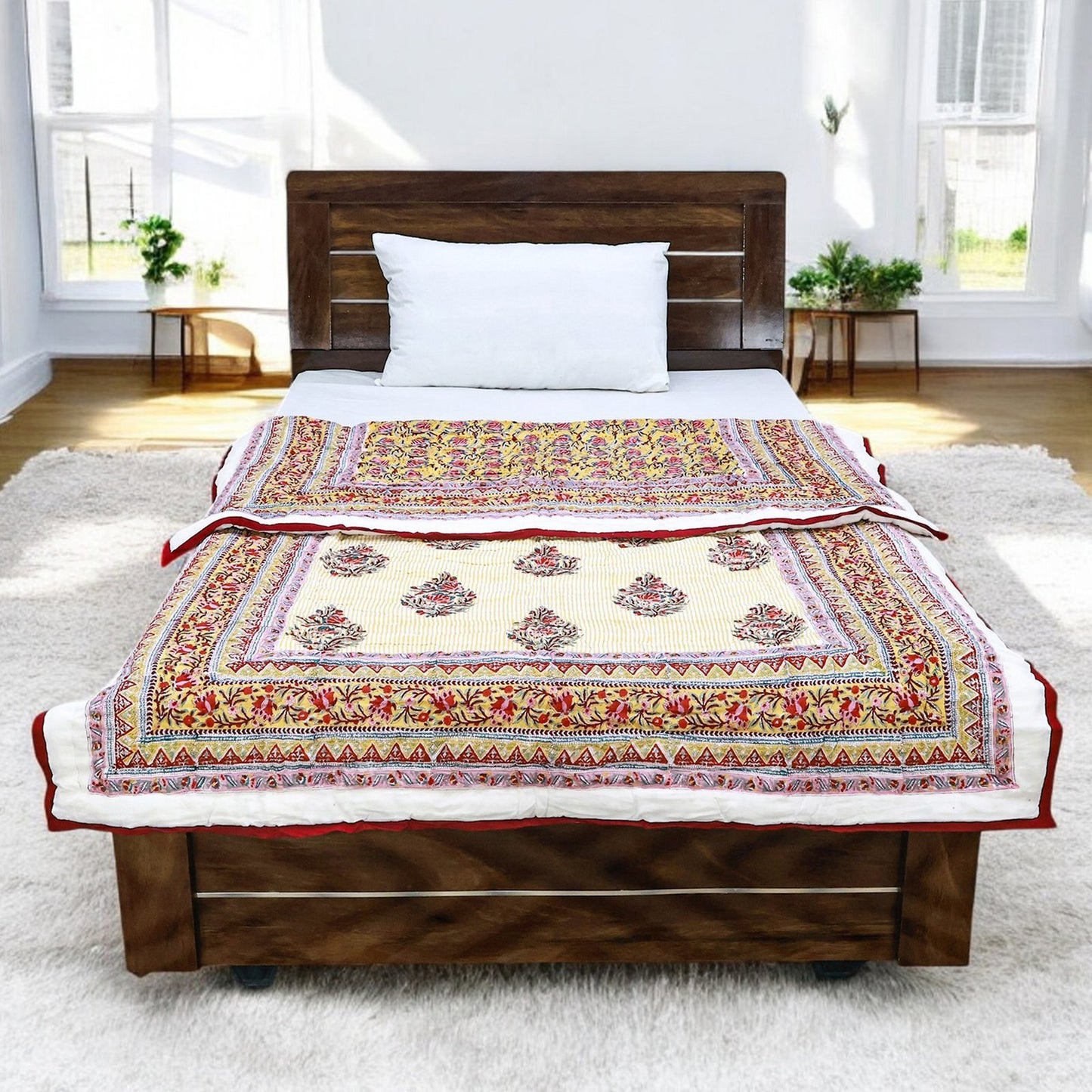 Red And White Hand Block Printed Cotton Quilts - My Store