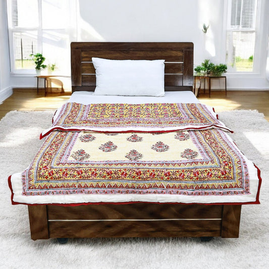 Red And White Hand Block Printed Cotton Quilts - My Store