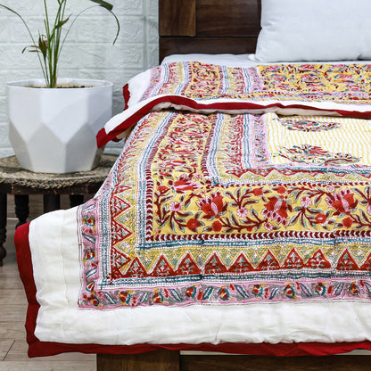 Red And White Hand Block Printed Cotton Quilts - My Store