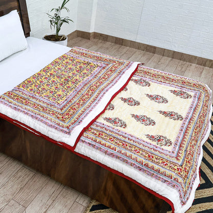 Red And White Hand Block Printed Cotton Quilts - My Store
