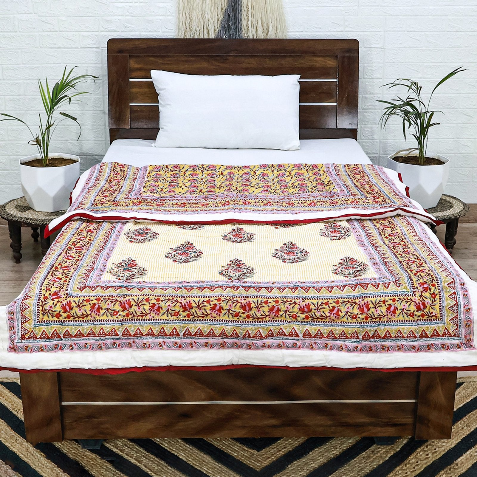 Red And White Hand Block Printed Cotton Quilts - My Store