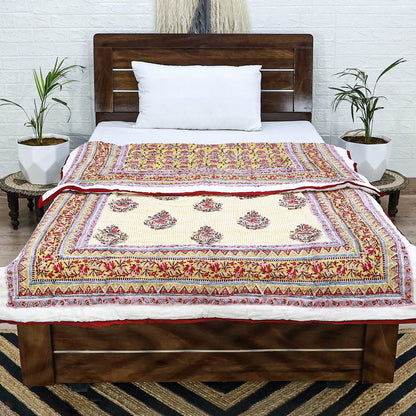 Red And White Hand Block Printed Cotton Quilts - My Store