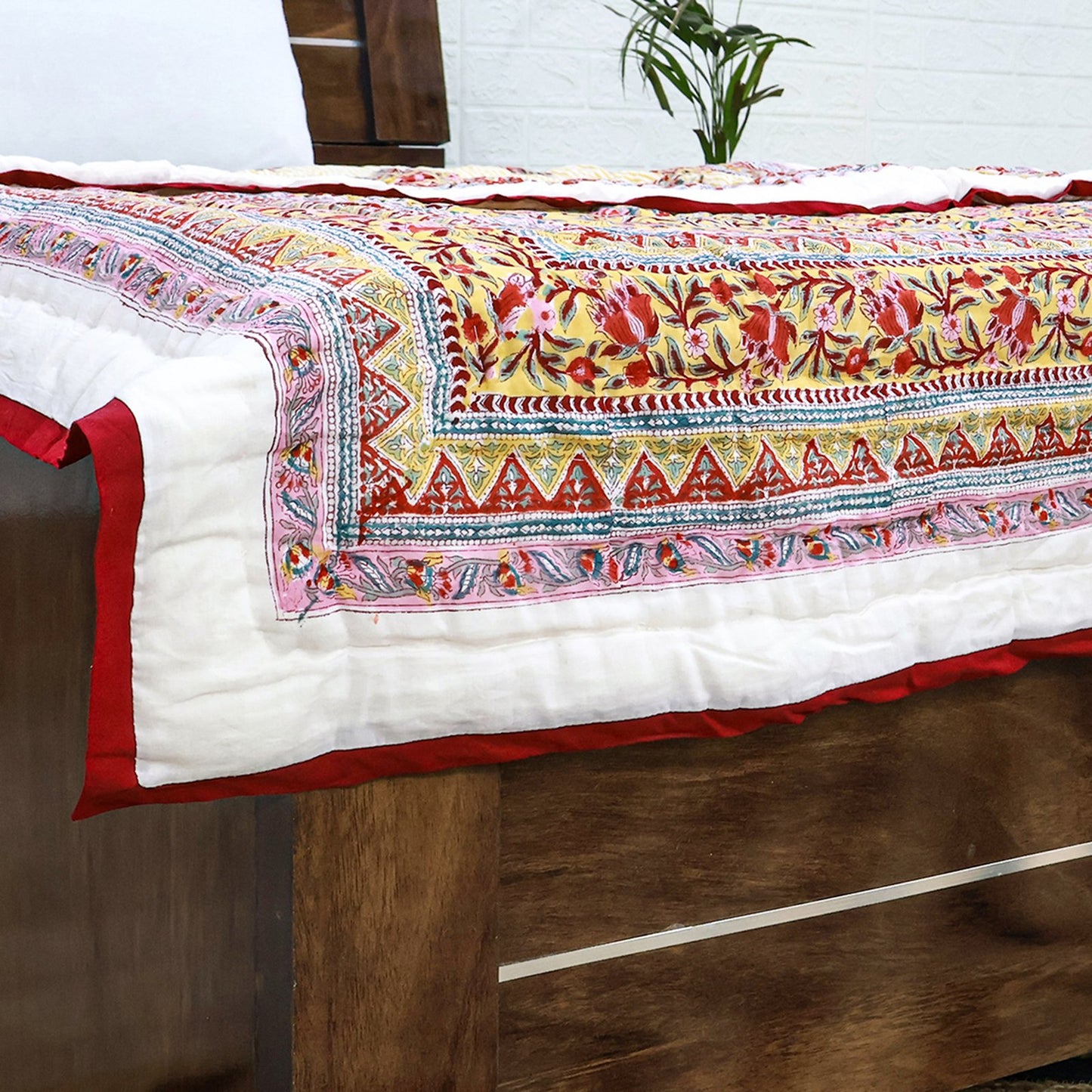 Red And White Hand Block Printed Cotton Quilts - My Store