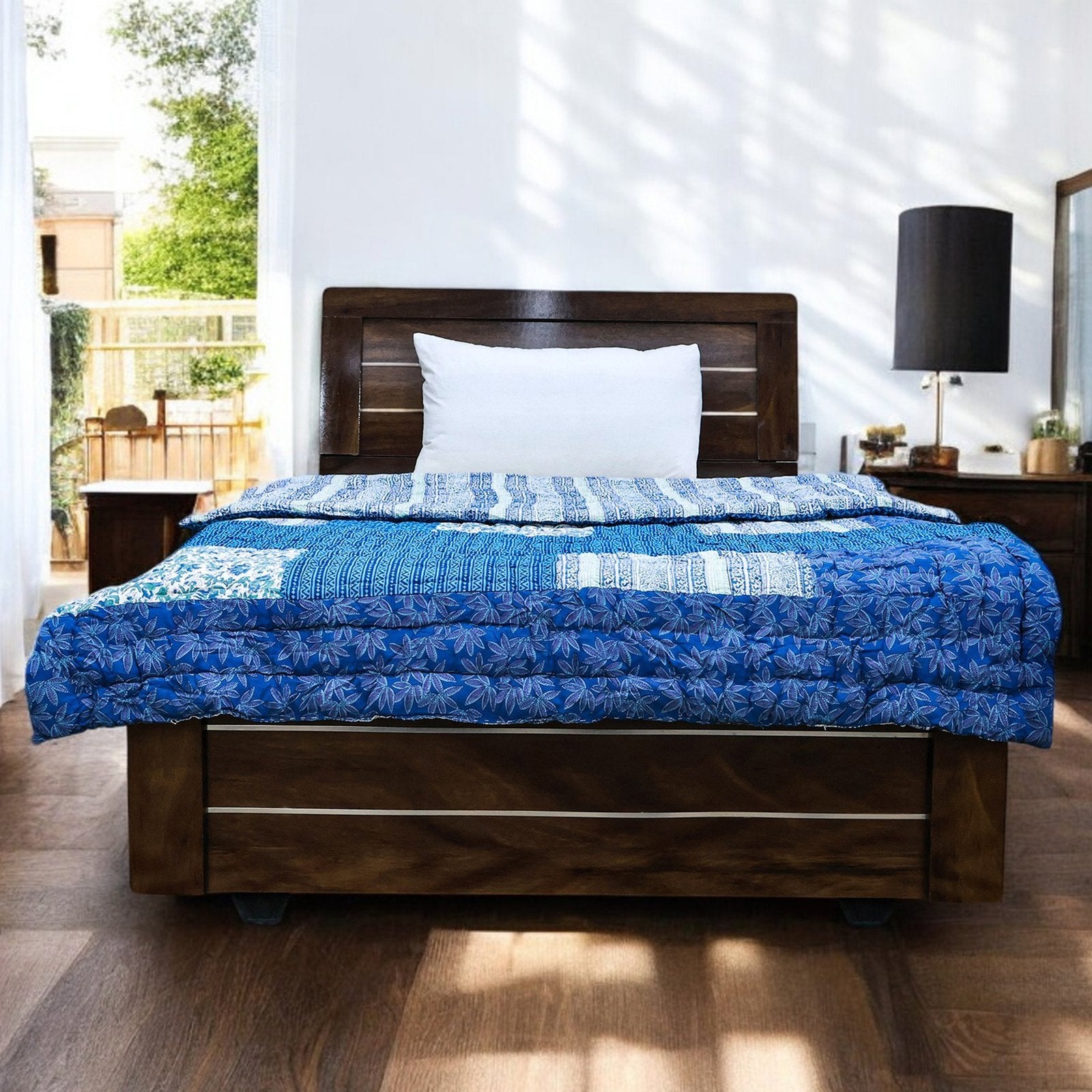 Blue and White Hand Block Printed Cotton Quilts-39 - My Store