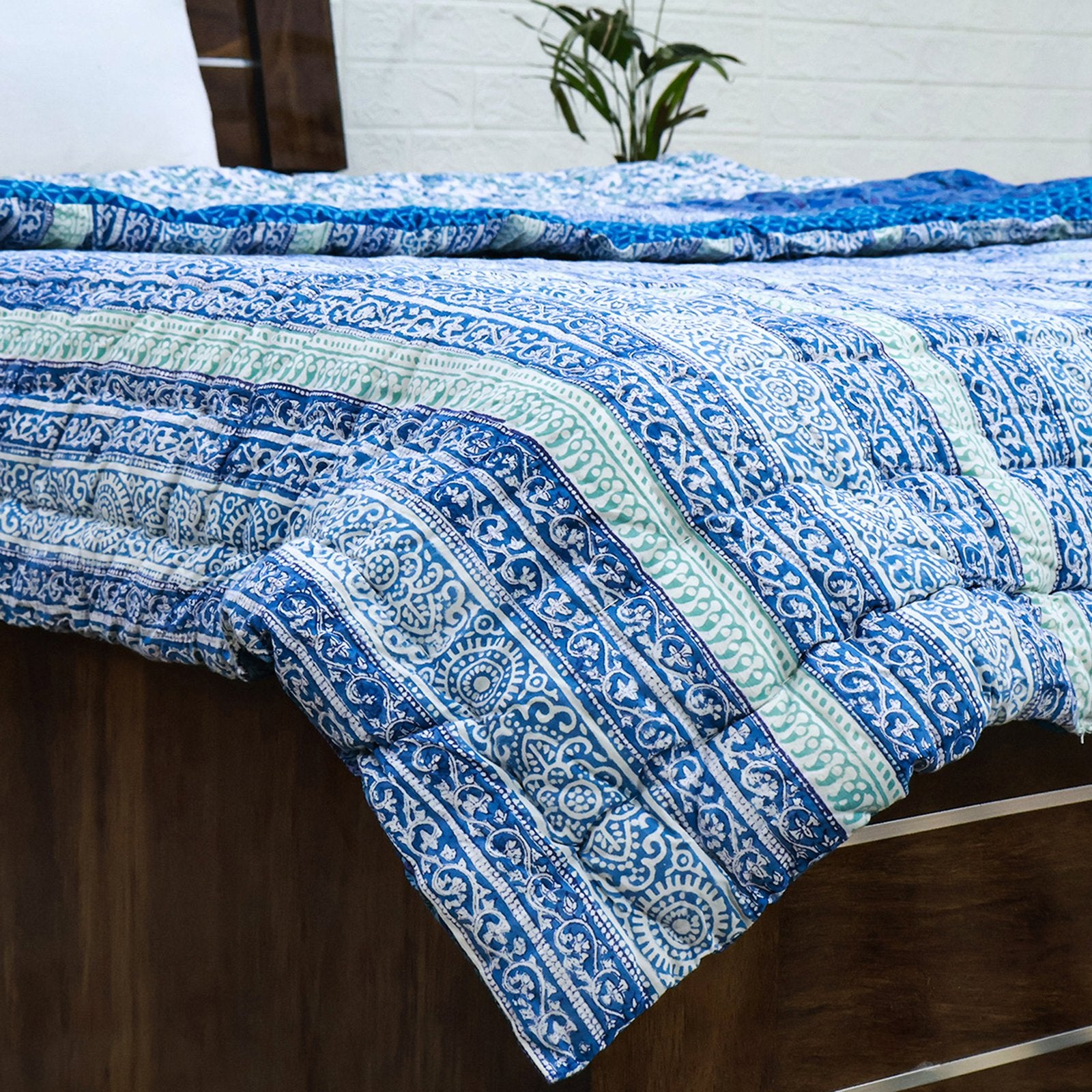 Blue and White Hand Block Printed Cotton Quilts-39 - My Store