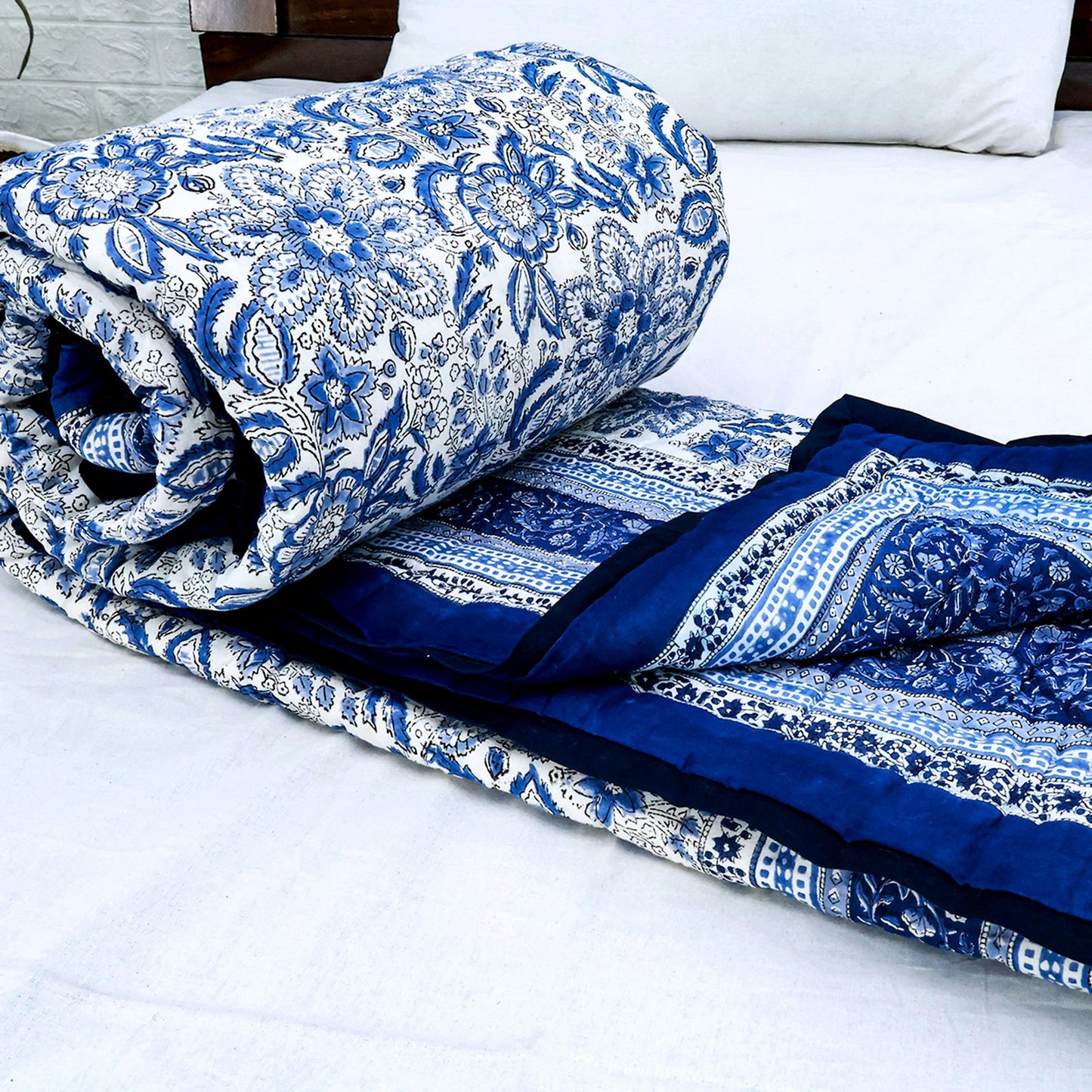 Hand Block Printed Cotton Reversible Quilts-40 - My Store