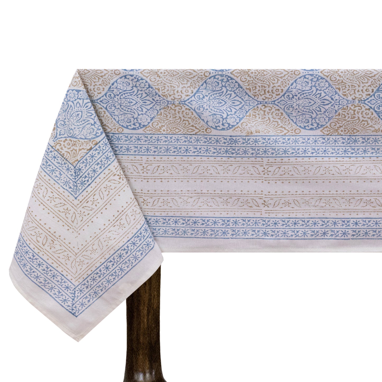 Indian Handmade Block Printed Cotton blue and yellow Rectangle Tablecloth - My Store