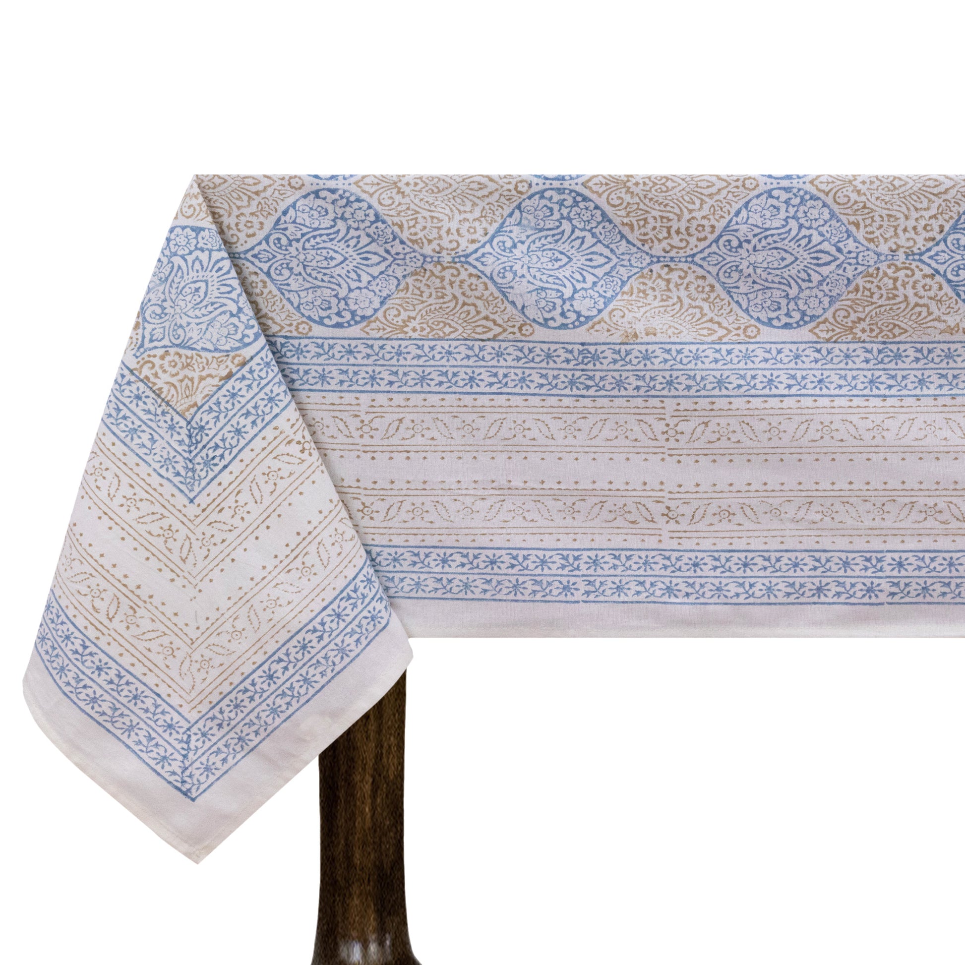 Indian Handmade Block Printed Cotton blue and yellow Rectangle Tablecloth - My Store