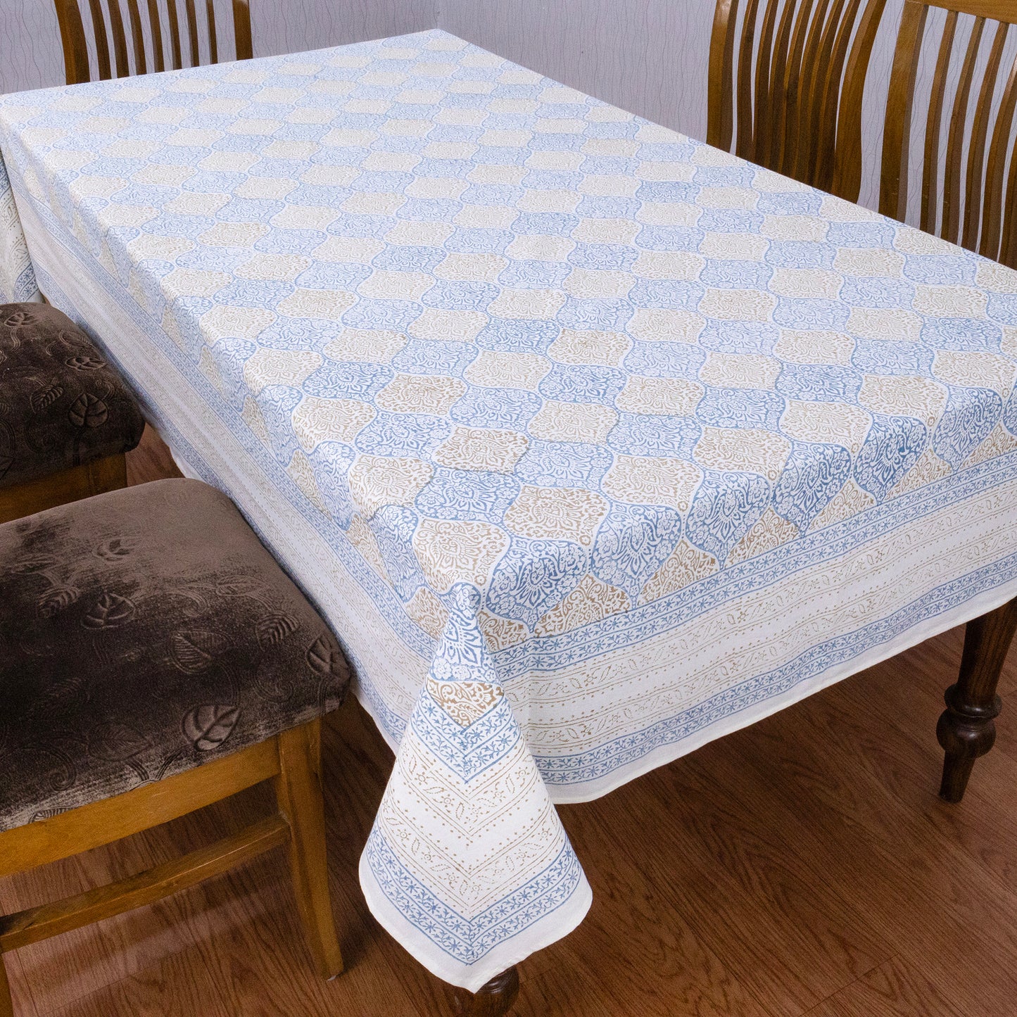 Indian Handmade Block Printed Cotton blue and yellow Rectangle Tablecloth - My Store