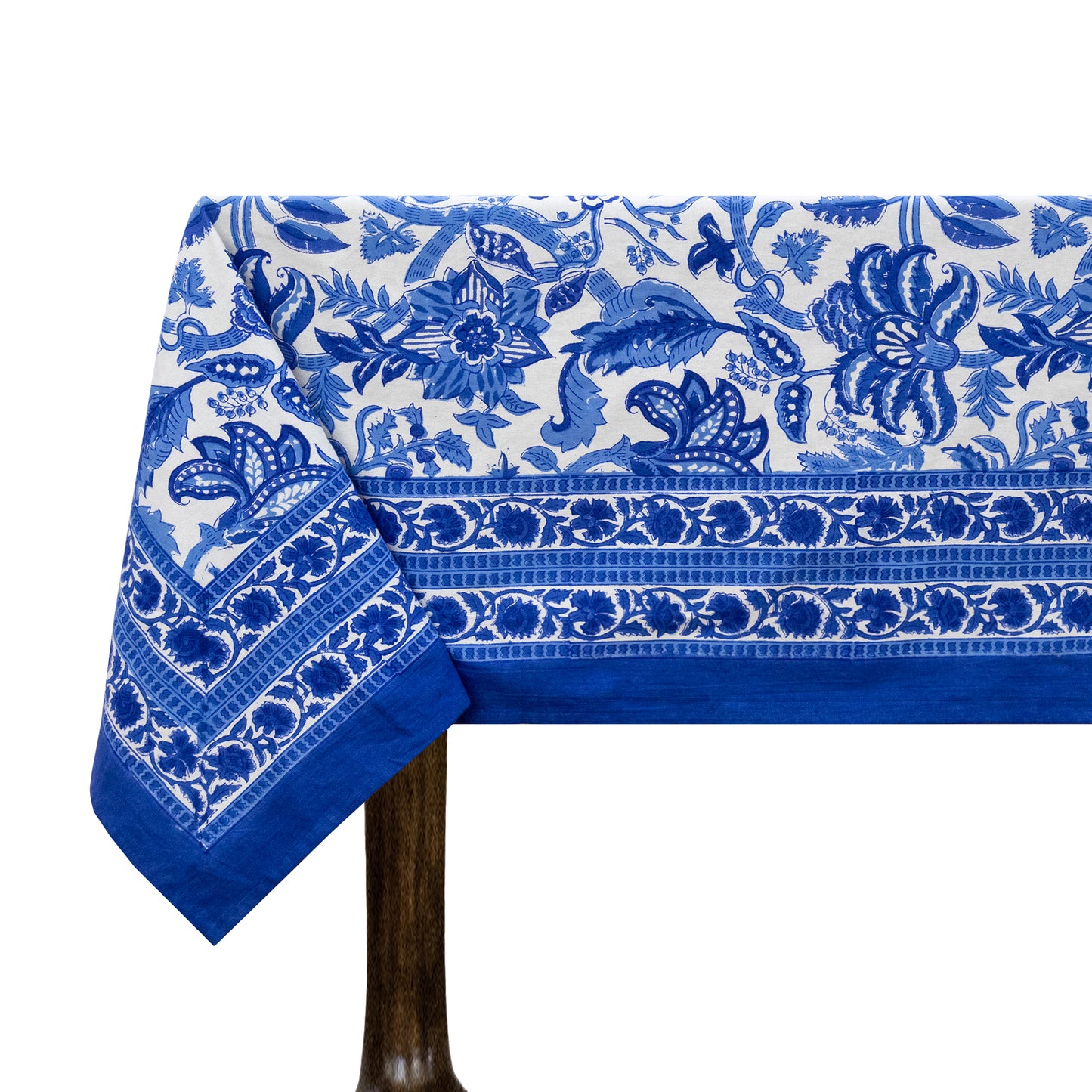 Indian Handmade Block Printed Cotton Blue and White Rectangle Tablecloth - My Store