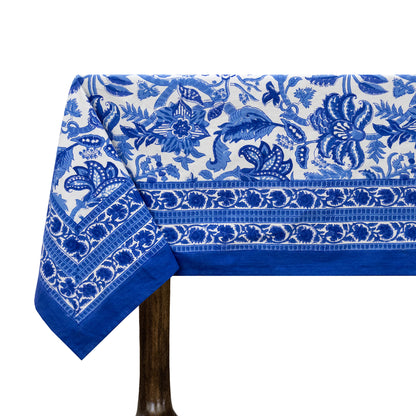 Indian Handmade Block Printed Cotton Blue and White Rectangle Tablecloth - My Store