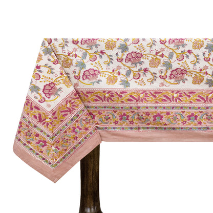 Indian Handmade Block Printed Cotton Pink and Yellow Rectangle Tablecloth - My Store