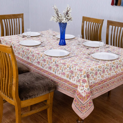Indian Handmade Block Printed Cotton Pink and Yellow Rectangle Tablecloth - My Store