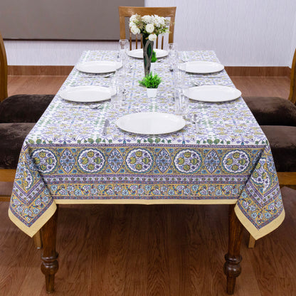 Indian Handmade Block Printed Cotton Purple and Yellow Rectangle Tablecloth - My Store