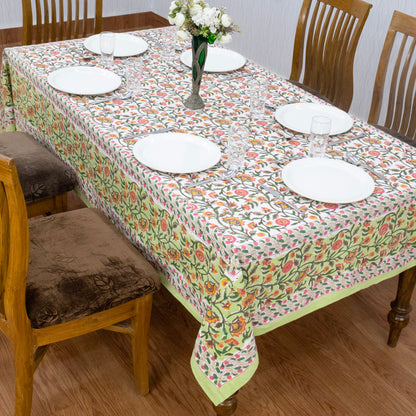 Green and Yellow Block Print Cotton Tablecloth, Handmade Indian Rectangle Table Linen - My Store