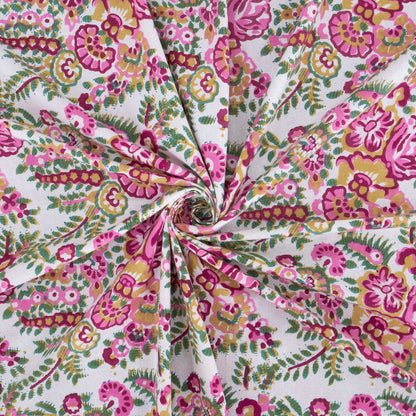 Indian Handmade Block Printed Cotton Pink and Green Rectangle Tablecloth - My Store