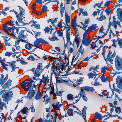 Artisan Block Print Cotton Tablecloth, Blue and Red Indian Rectangle Dining Cover - My Store