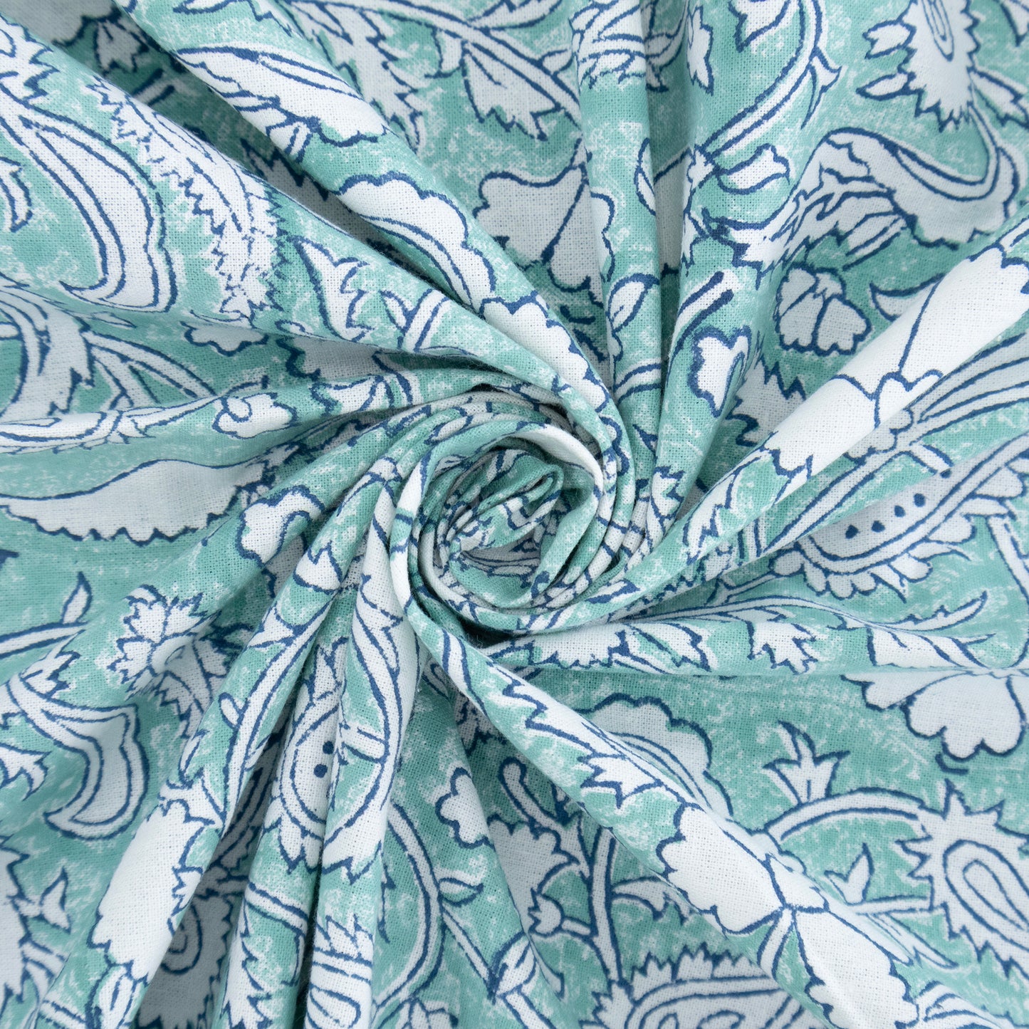 Aqua Green and White Block Print Cotton Tablecloth, Handmade Indian Rectangle Table Linen - My Store