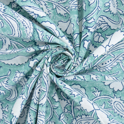 Aqua Green and White Block Print Cotton Tablecloth, Handmade Indian Rectangle Table Linen - My Store