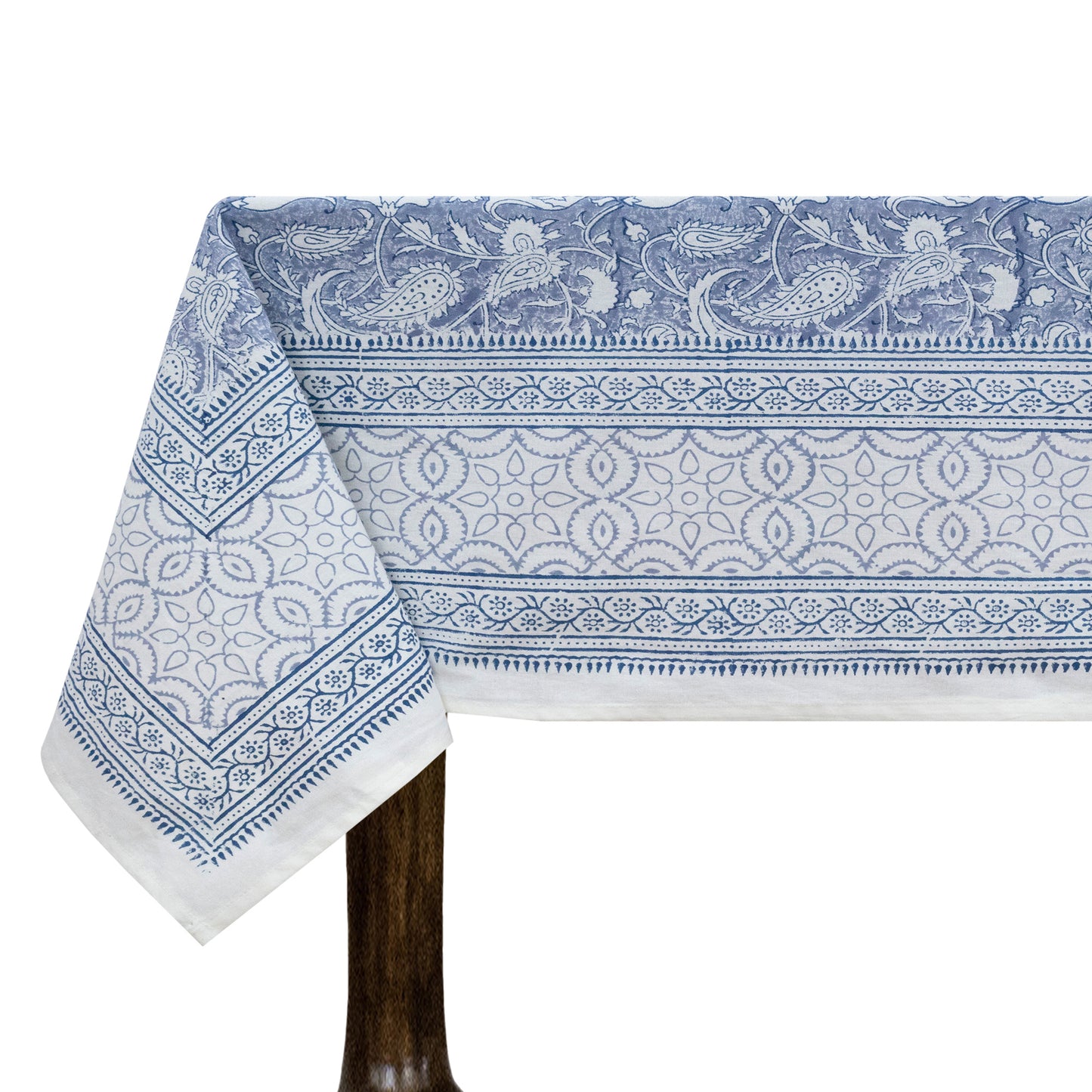 Blue and White Block Print Cotton Tablecloth, Handmade Indian Rectangle Table Linen - My Store