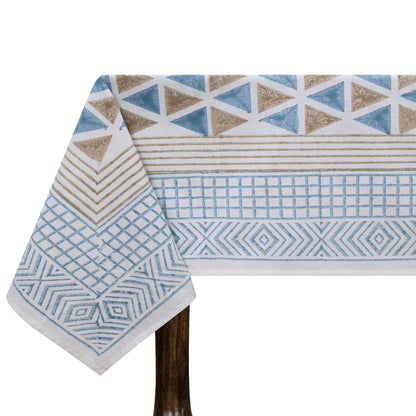 Indian Handmade Block Printed Cotton Blue and Brown Rectangle Tablecloth - My Store