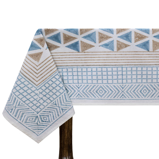 Indian Handmade Block Printed Cotton Blue and Brown Rectangle Tablecloth - My Store