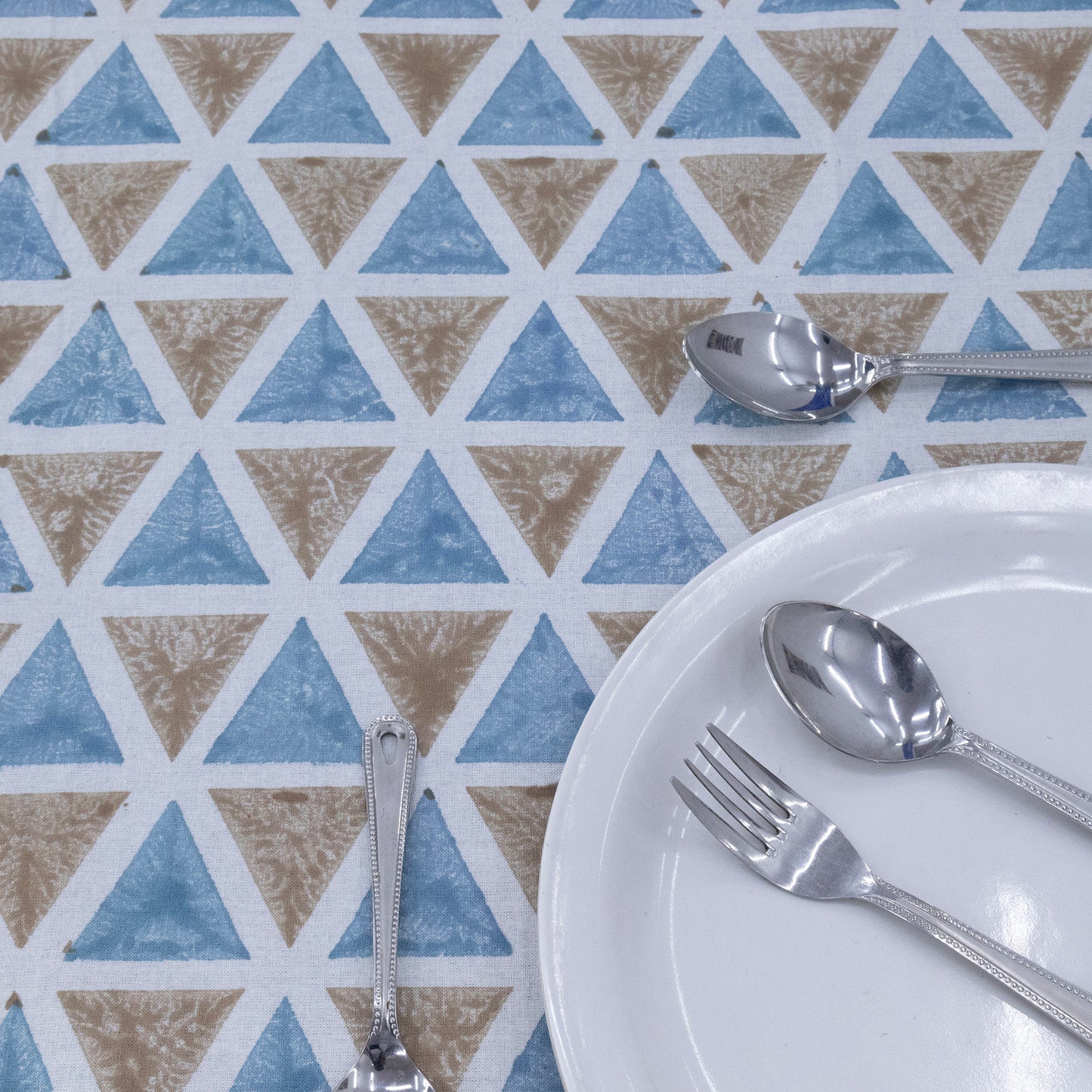 Indian Handmade Block Printed Cotton Blue and Brown Rectangle Tablecloth - My Store