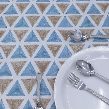 Indian Handmade Block Printed Cotton Blue and Brown Rectangle Tablecloth - My Store